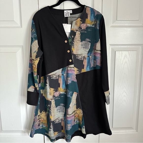 Parsley & Sage Tunic Top Womens Large Lagenlook Abstract Artsy Shirt Boho NWT - Picture 1 of 8